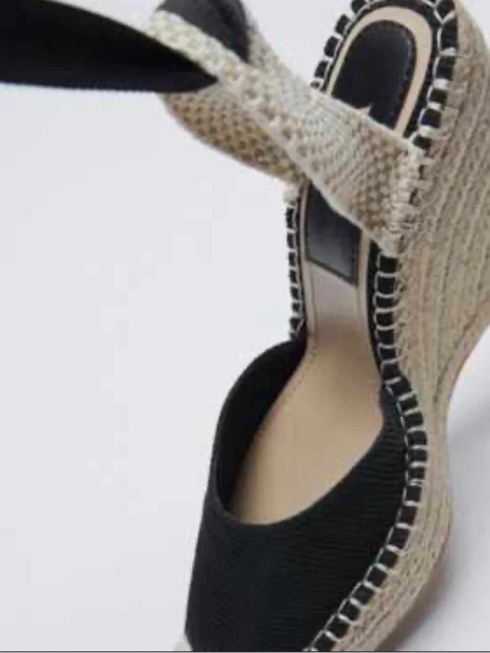 Zara Black Espadrille Wedge Sandals with Natural Trim size 7.5